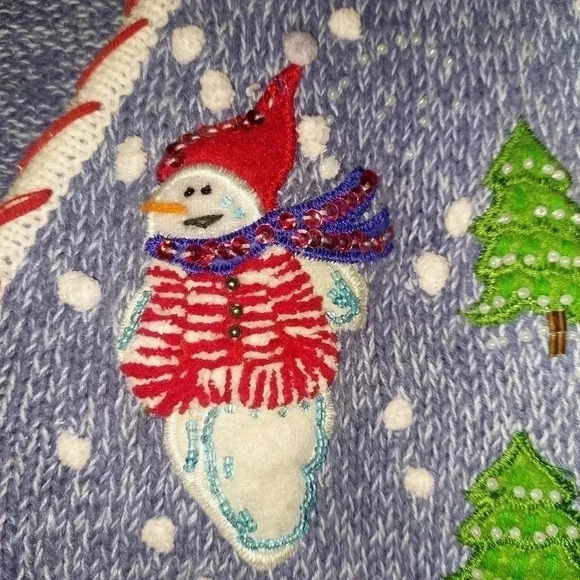 Snowmen Playing Funny Christmas Embroidered Sweater Vest Size 1X - Picture 3 of 9